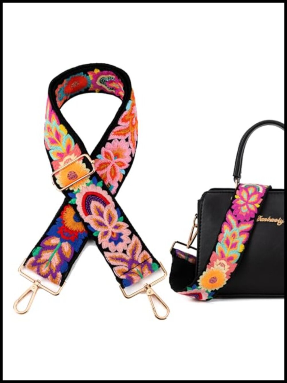 Crochet Embroidery Flower Purse Strap 2 Inch Wide Adjustable Replacement